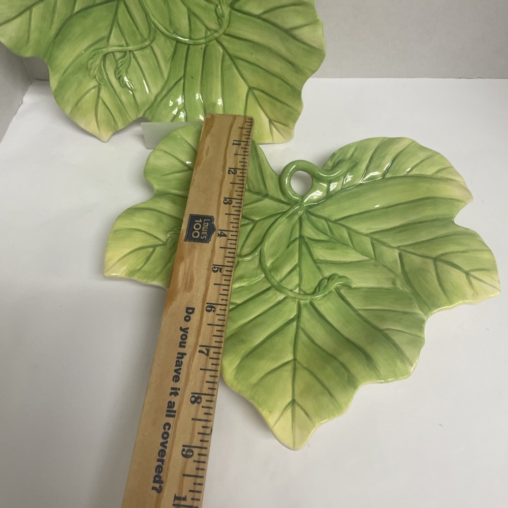 Fitz and Floyd Classics Green Leaf Plates Set of 2 Ceramic Hand Crafted 9 Inch - Picture 3 of 6